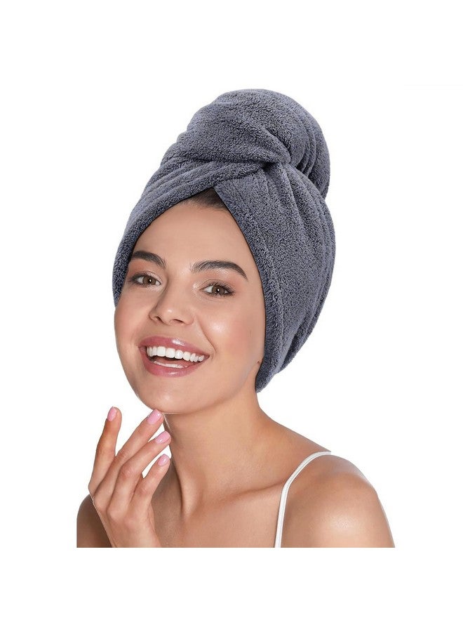 Mush لفافة منشفة شعر من الخيزران | منشفة ماصة لتجفيف الشعر | مجموعة العناية بالشعر | تجفيف سريع للغاية | أزرار قابلة للتعديل لتلتف حول الشعر 500 غم (رمادي داكن) - Image 1