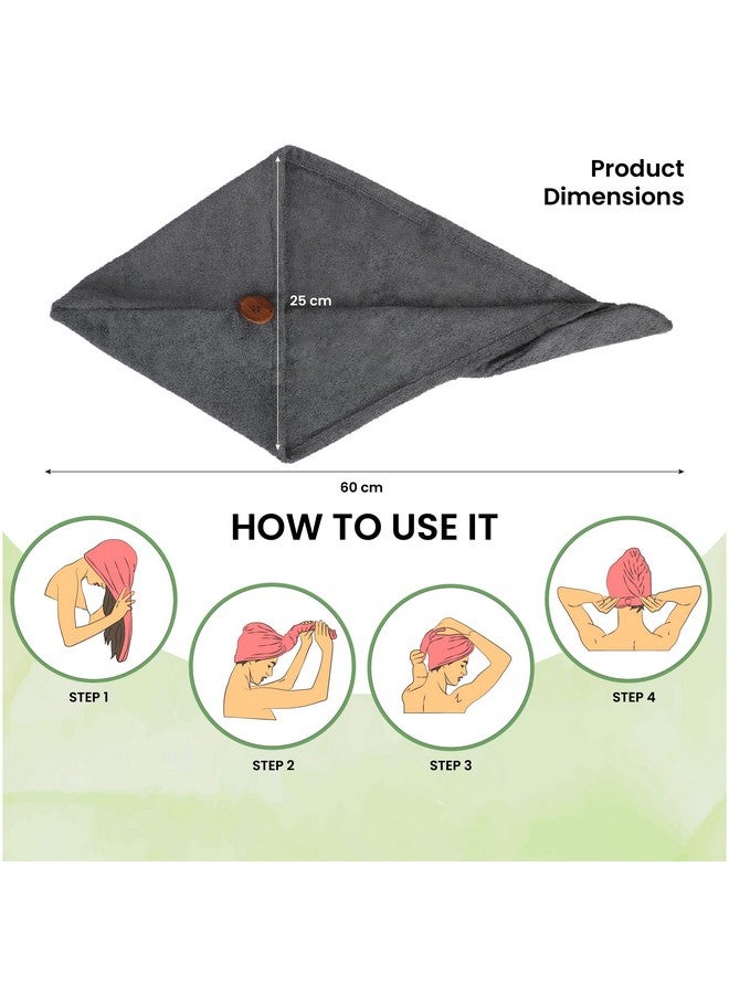 Mush لفافة منشفة شعر من الخيزران | منشفة ماصة لتجفيف الشعر | مجموعة العناية بالشعر | تجفيف سريع للغاية | أزرار قابلة للتعديل لتلتف حول الشعر 500 غم (رمادي داكن) - Image 3