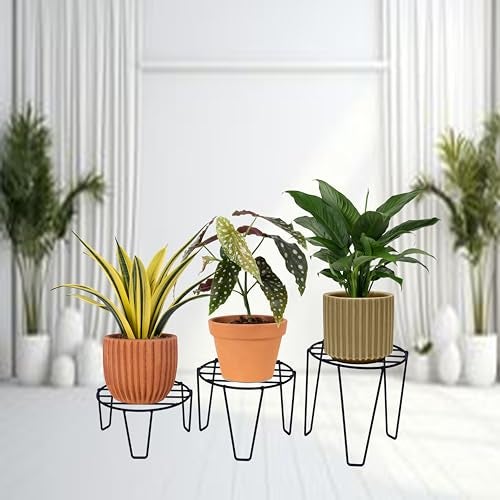 D&V ENGINEERING - Creative in innovation D&V Engineering Iron Plant Stand for Balcony and Garden | Indoor or Outdoor Flower Pot Stand for Living Room | Planter Stand for Balcony | 50kg Weight Capacity | Pack of 3, Black - Image 2