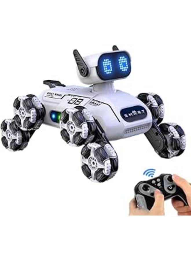 RC Robot Dog Stunt Car – White, LED Display