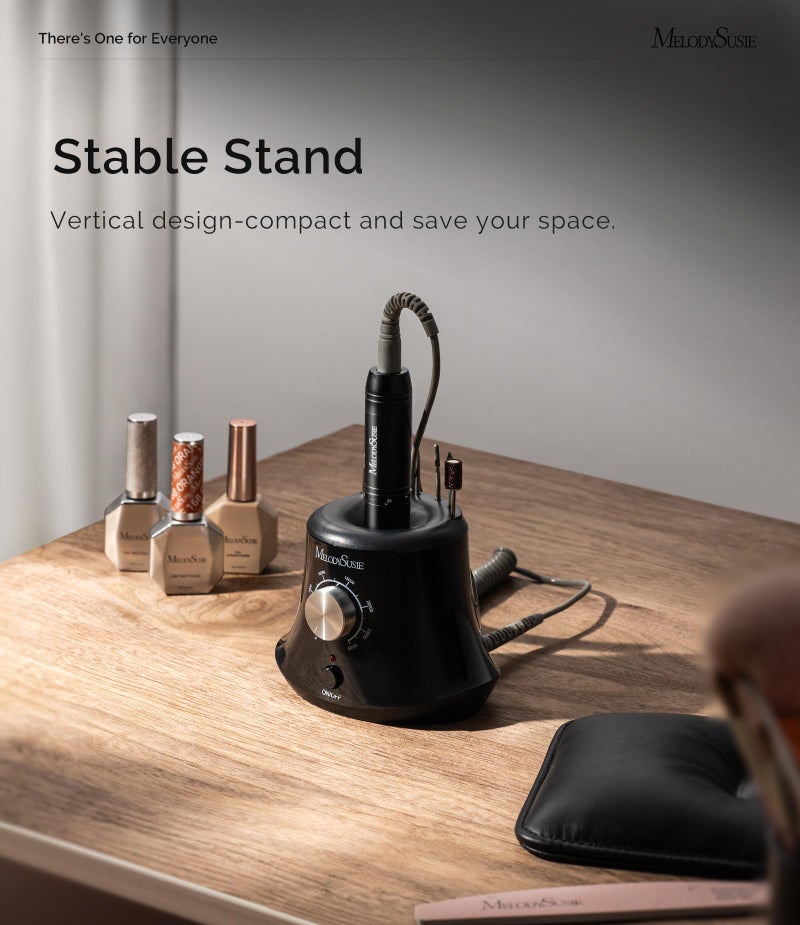 MelodySusie Multifunctional Desktop Cordless Nail Drill with Foot Pedal, SC320I 30000RPM E-File with Bit Holders & Elegant Design for Manicure Shaping & Gel Removal, Ideal for Nail Artists & Home Use - Image 2