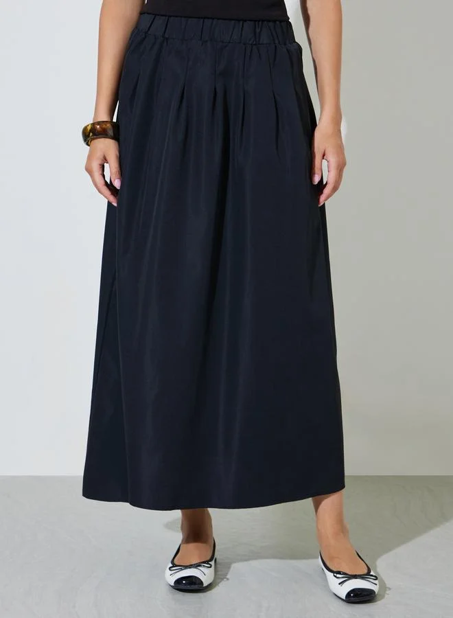 ستايلي Black Elastic Waistband A-Line Maxi Skirt