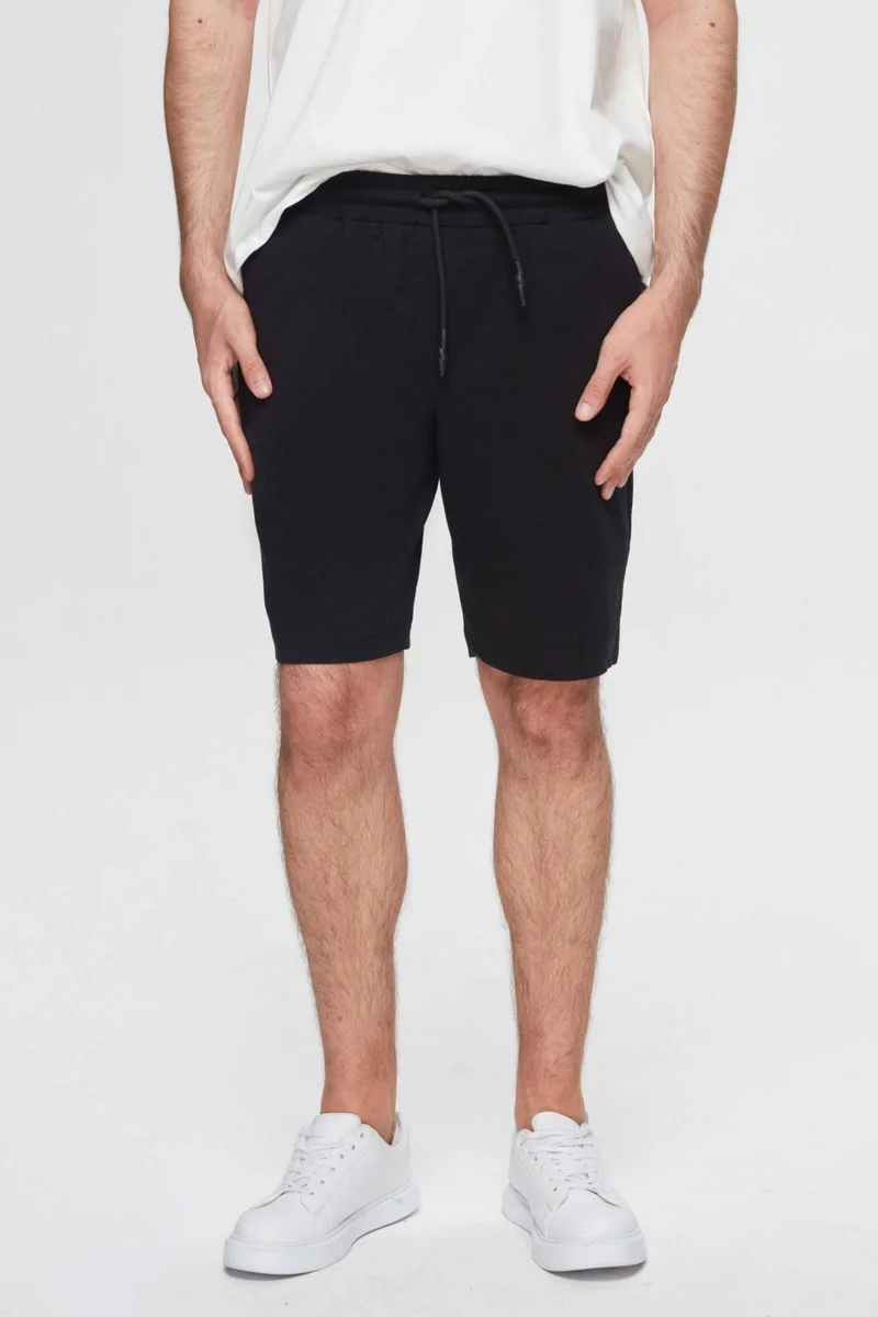 D'S DAMAT Ds Damat Slim Fit Black Elastic Waist Cord Detailed Comfortable Cotton Knitted Shorts 3HC13ORT21021