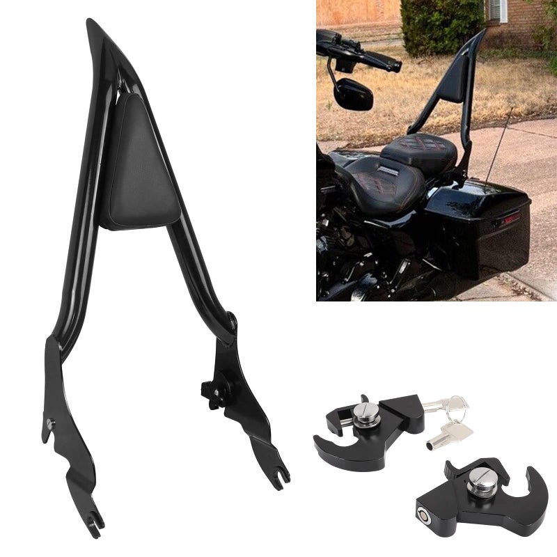 AUFER 28 Motorcycle Rear Passenger Backrest Sissy Bar With Pad Locked Rotary Docking Latches Clips With Keys Compatible With For Touring Road King Road Glide Street Glide Electra Glide 20092024
