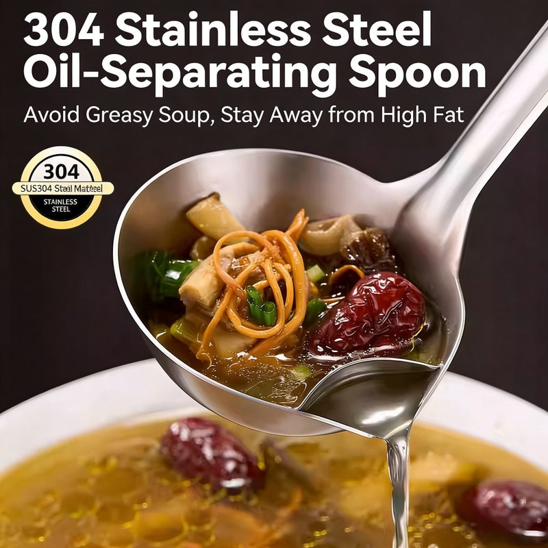 Durable 304 Stainless Steel Oil Separation Spoon 3pcs Versatile Skimmer Ladle With Strainer For Grease Separation And Dredging Perfect For Home Cooking School Meals Restaurants And Cafeterias - Image 1