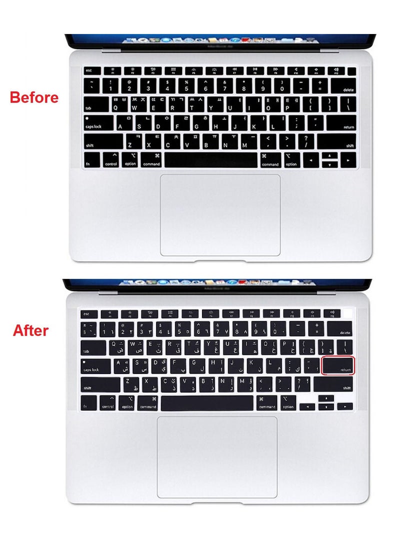 Generic - Silicone Arabic Keyboard Cover for Macbook Air 13inch 2020 2021 Release Touch ID M1 Chip A2179/A2337 US Keyboard Layout Cover Protector Skin Accessories (Arabic Letter Black Color) - Image 1