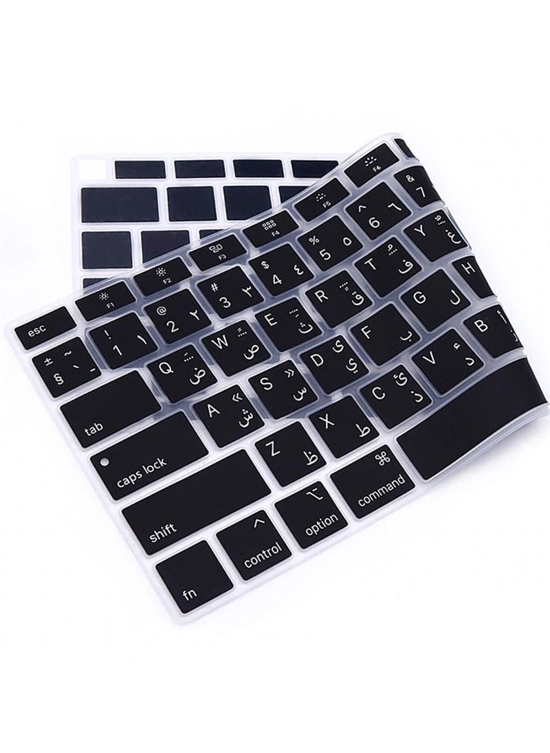Generic - Silicone Arabic Keyboard Cover for Macbook Air 13inch 2020 2021 Release Touch ID M1 Chip A2179/A2337 US Keyboard Layout Cover Protector Skin Accessories (Arabic Letter Black Color) - Image 1