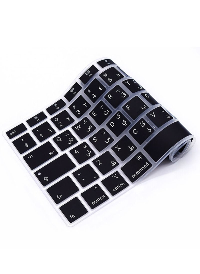 Generic - Silicone Arabic Keyboard Cover for Macbook Air 13inch 2020 2021 Release Touch ID M1 Chip A2179/A2337 US Keyboard Layout Cover Protector Skin Accessories (Arabic Letter Black Color) - Image 1