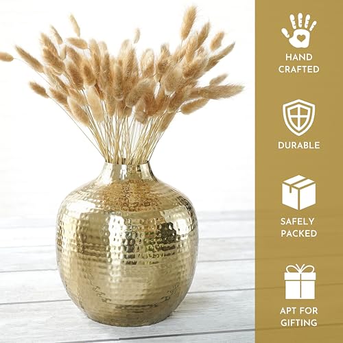 BEHOMA Metal Hammered Bud Round Shape Vase for Home Decor Decoratives for Indoor Outdoor Living Room Balcony | Best Gift for Birthday Anniversary Festival | Golden 1 Large Pcs - Image 3