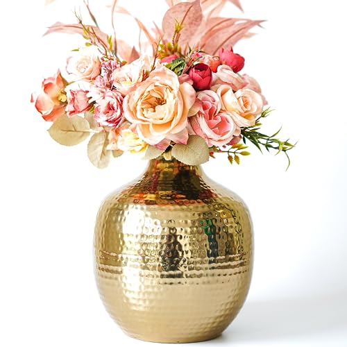 BEHOMA Metal Hammered Bud Round Shape Vase for Home Decor Decoratives for Indoor Outdoor Living Room Balcony | Best Gift for Birthday Anniversary Festival | Golden 1 Large Pcs - Image 2