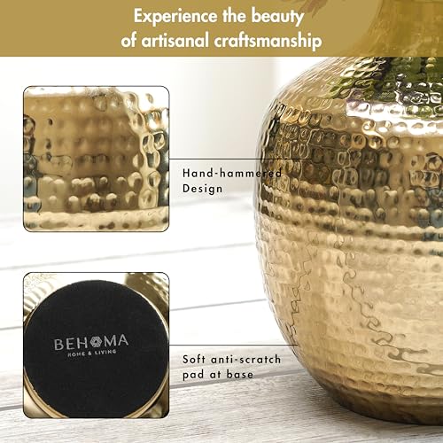 BEHOMA Metal Hammered Bud Round Shape Vase for Home Decor Decoratives for Indoor Outdoor Living Room Balcony | Best Gift for Birthday Anniversary Festival | Golden 1 Large Pcs - Image 4