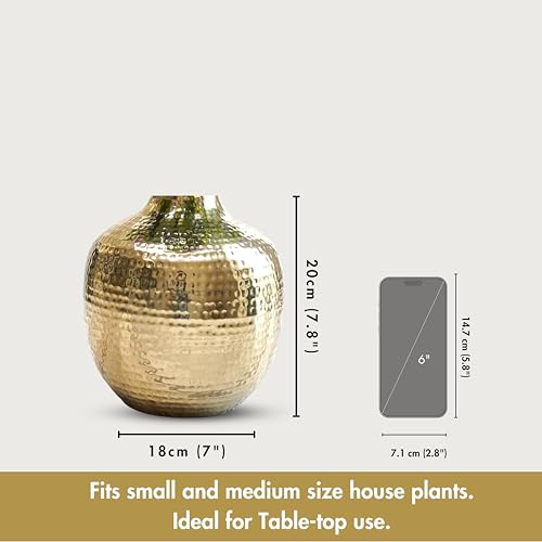 BEHOMA Metal Hammered Bud Round Shape Vase for Home Decor Decoratives for Indoor Outdoor Living Room Balcony | Best Gift for Birthday Anniversary Festival | Golden 1 Large Pcs - Image 5