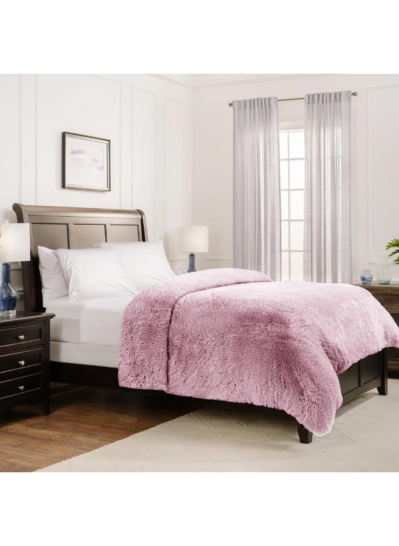 Divine Casa Divine Casa Fluffy Fur Plush Double Bed Duvet Blanket Cover No Inside Filler Zipper Closure Ultra Soft Warm and Durable for All Season Pink Double  - Image 2