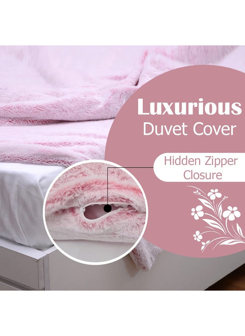 Divine Casa Divine Casa Fluffy Fur Plush Double Bed Duvet Blanket Cover No Inside Filler Zipper Closure Ultra Soft Warm and Durable for All Season Pink Double  - Image 5
