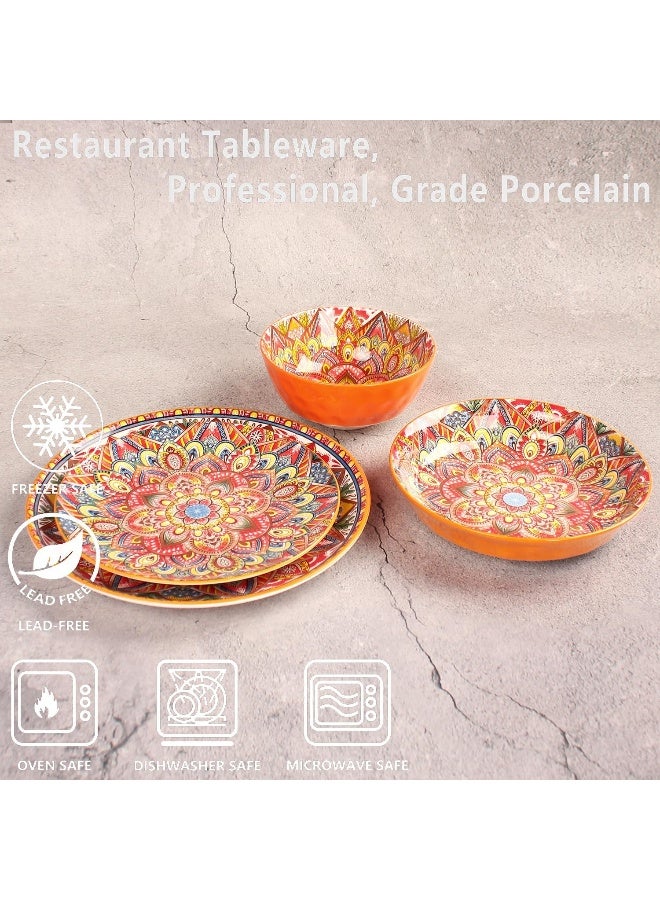 jinsongdafa Mandala Dinnerware Sets 16 PCS Serves for 4 Buffet Dinnerware Boho Plates and Bowls Set - Image 3