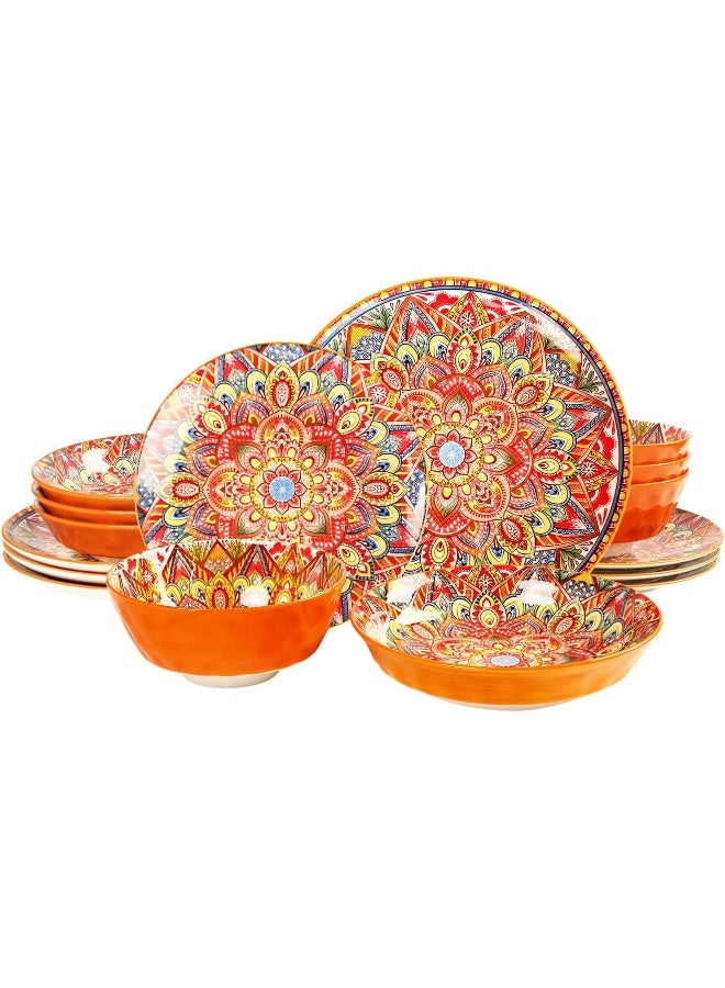 jinsongdafa Mandala Dinnerware Sets 16 PCS Serves for 4 Buffet Dinnerware Boho Plates and Bowls Set - Image 1