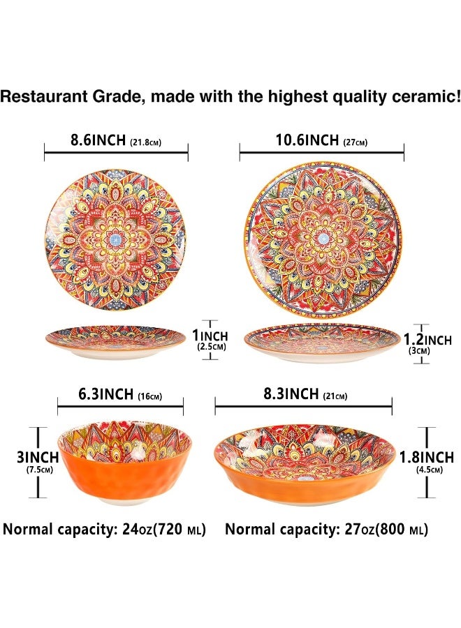 jinsongdafa Mandala Dinnerware Sets 16 PCS Serves for 4 Buffet Dinnerware Boho Plates and Bowls Set - Image 2