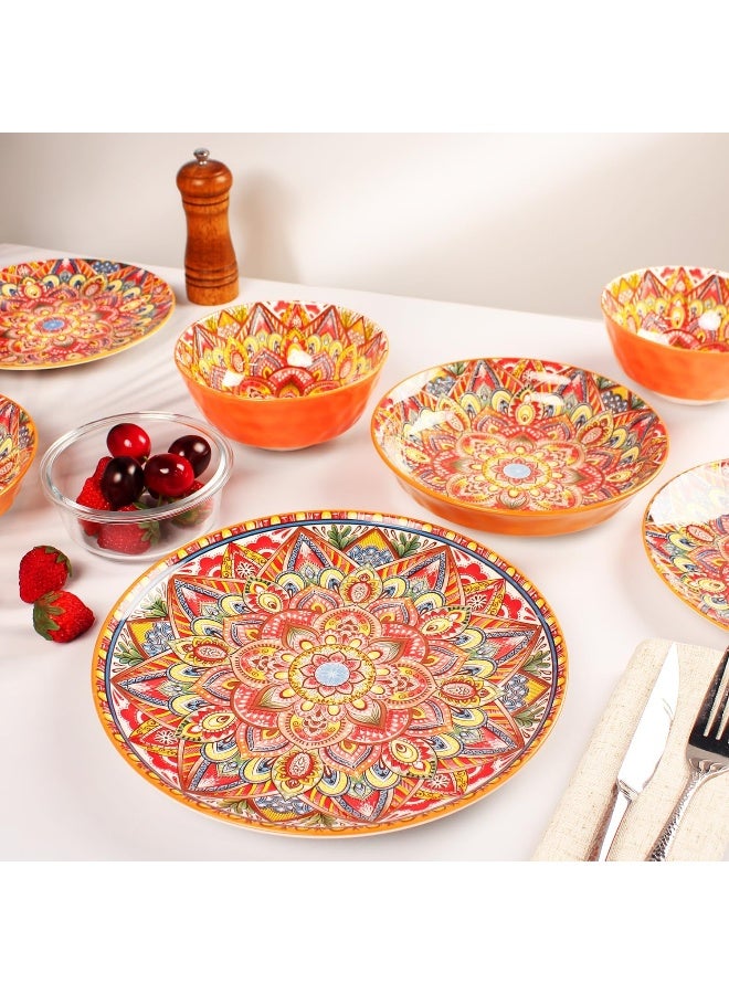 jinsongdafa Mandala Dinnerware Sets 16 PCS Serves for 4 Buffet Dinnerware Boho Plates and Bowls Set - Image 4