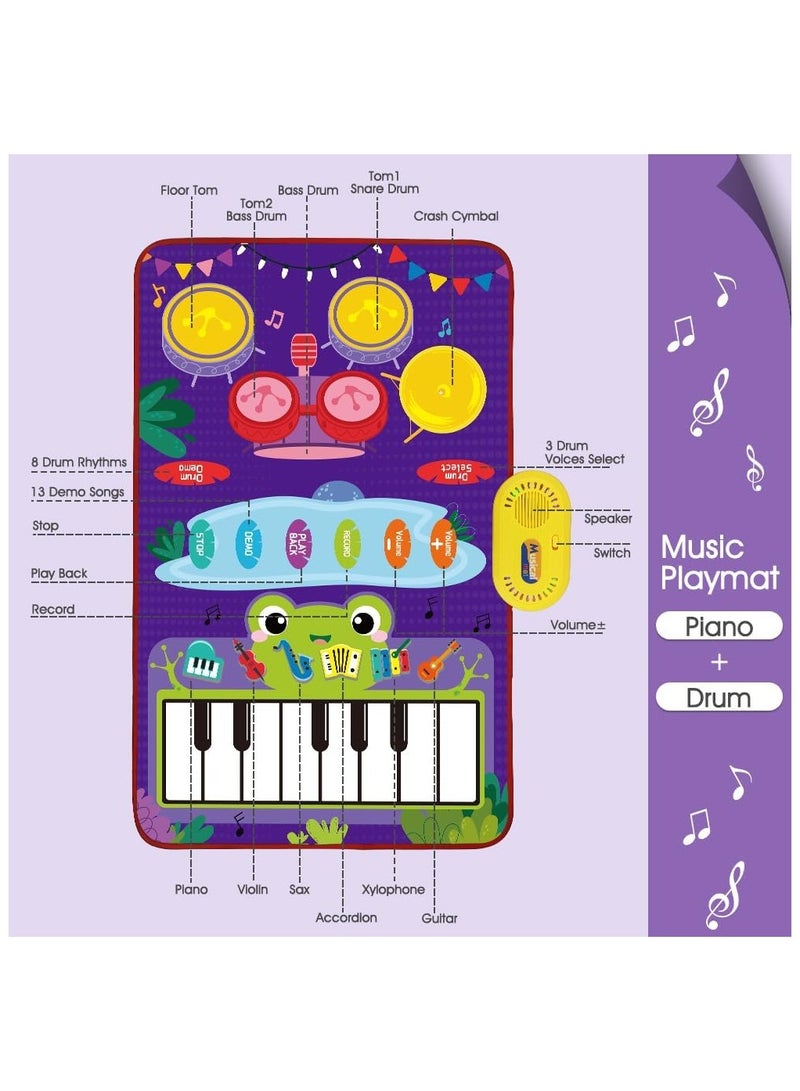 Soofam Baby Musical Mat for Boys Girls Gift, Baby Toys 2-in-1 Toddler Musical Toys Piano Keyboard Drum Mat with 2 Sticks, Early Education Learning Floor Blanket for 3+ Year Old Kids Birthday Present - Image 2