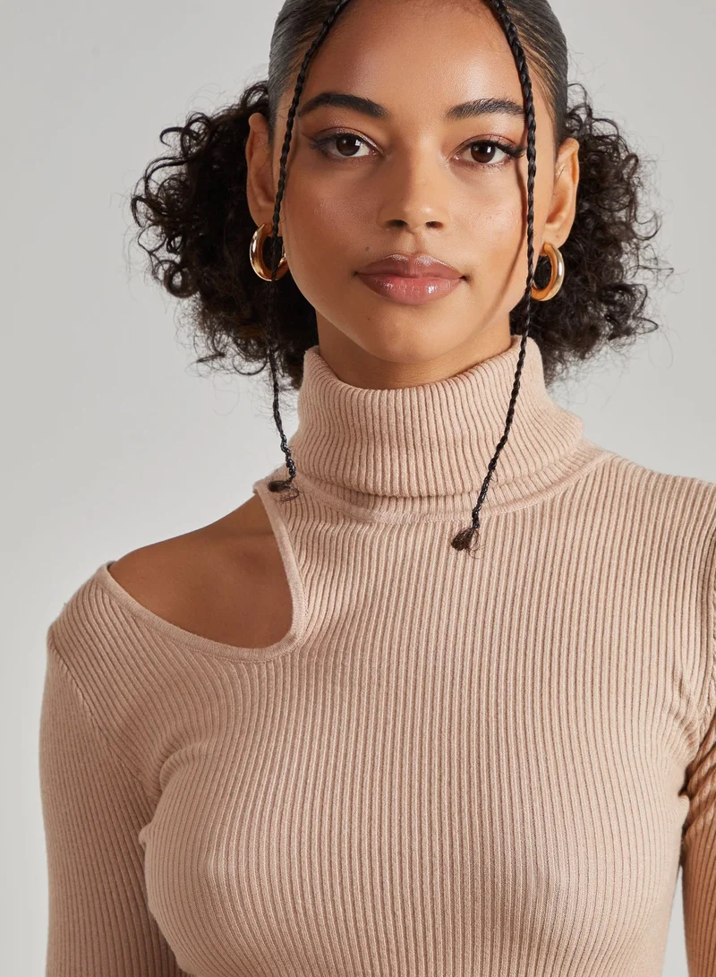 Pink Vanilla  Knit Cut Out Turtle Neck Top for Women | Best Price UAE