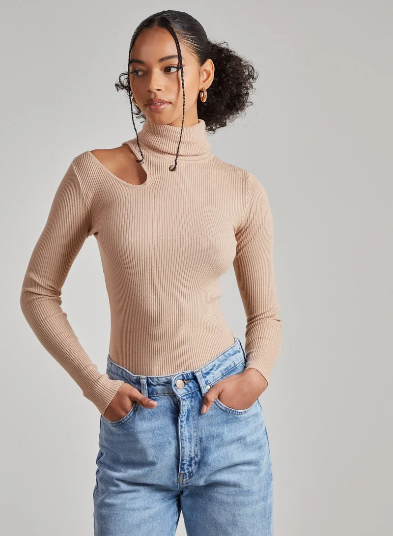 Pink Vanilla Knit Cut Out Turtle Neck Top