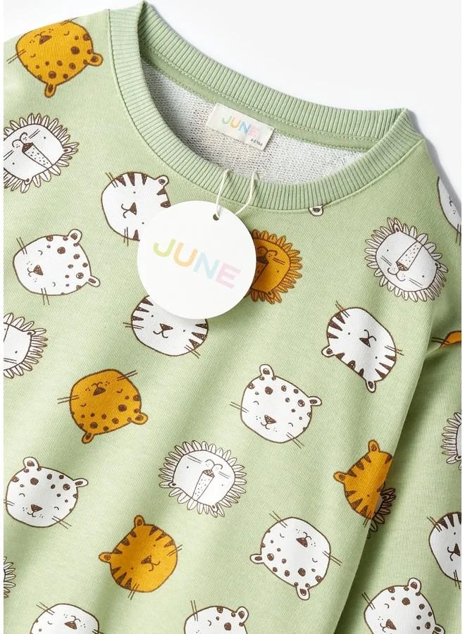 JUNE June Kid Tiger Patterned Sweatshirt and Sweatpant 2-Pack Set Light Green