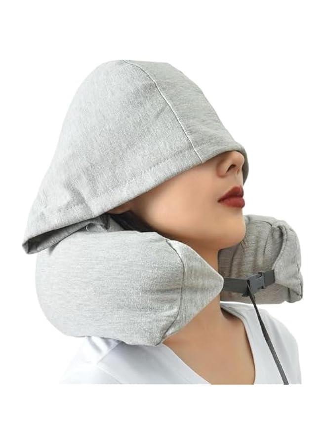 HOOKOR Travel Neck Pillow with Hood - Adult Travel Must Haves Airplane Hoodie Pillow, Premium Quality Memory Foam, Fit for Office, Car Ride, Sleeping (Grey) - Image 1