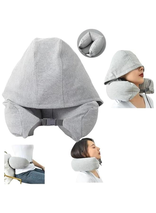 HOOKOR Travel Neck Pillow with Hood - Adult Travel Must Haves Airplane Hoodie Pillow, Premium Quality Memory Foam, Fit for Office, Car Ride, Sleeping (Grey) - Image 2