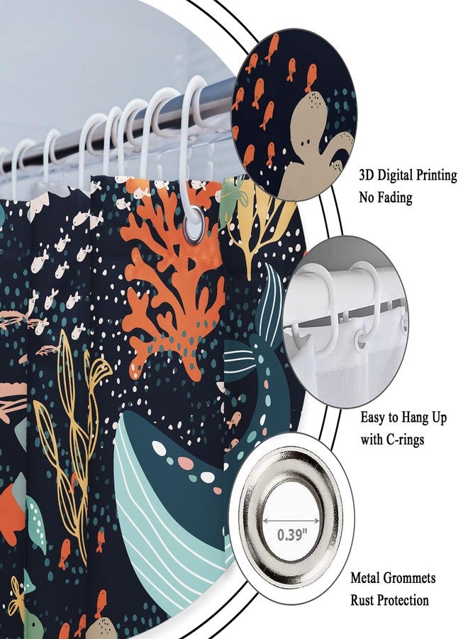 Riyidecor Kids Sea Animal Shower Curtain for Bathroom Decor 72Wx72H Funny Shark Fish Cartoon Fun Underwater Blue Ocean Turtle Whale Nature Art Printed Fabric Polyester Waterproof 12 Pack Plastic Hooks - Image 4