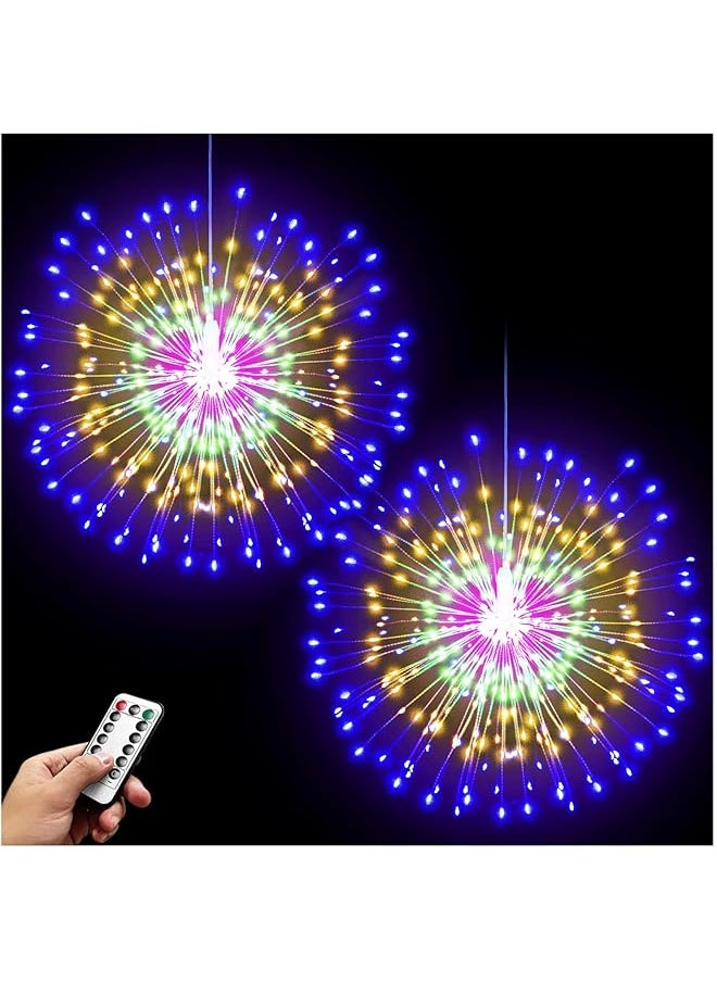 إيروريكس أضواء Starburst 200 LED للألعاب النارية أضواء كروية من الأسلاك النحاسية مع جهاز تحكم عن بعد 8 أوضاع تعمل بالبطارية كرة يدوية ضوء خرافي لغرفة النوم والحفلات والديكور الداخلي قطعتان ملونتان  - Image 1