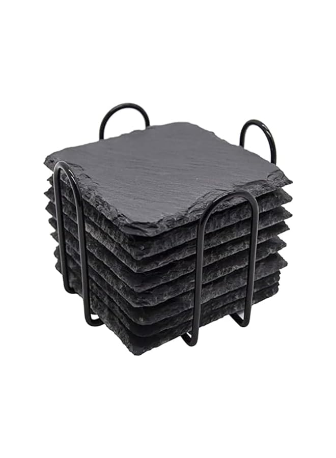 The Bros حاملات أكواب من الحجر الرملي، مجموعة 6 حاملات أكواب 4 بوصة، حاملات أكواب حجرية سوداء 4 بوصة بالجملة، مجموعة حاملات أكواب مصنوعة يدويًا - Image 4