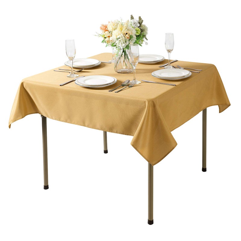 Cupuamon Square Tablecloth 52x52 inch Washable Polyester Fabric Table Cloth for Wedding Party Dining Banquet Decoration(52x52 Gold) - Image 1