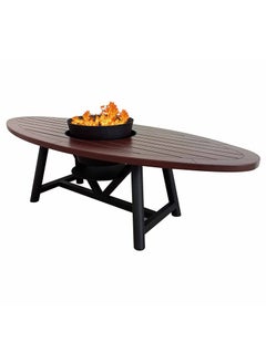 NABCO Light Oval Wood-Burning Fire Pit Table for Patio – 180x75x52 cm, Outdoor Dining Table with Fire Pit Center, Sleek for Deck, Garden, or Backyard, Dark Mahogany/Black  - Image 1