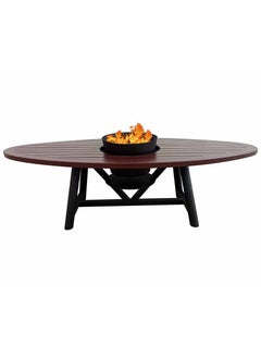 NABCO Light Oval Wood-Burning Fire Pit Table for Patio – 180x75x52 cm, Outdoor Dining Table with Fire Pit Center, Sleek for Deck, Garden, or Backyard, Dark Mahogany/Black  - Image 2