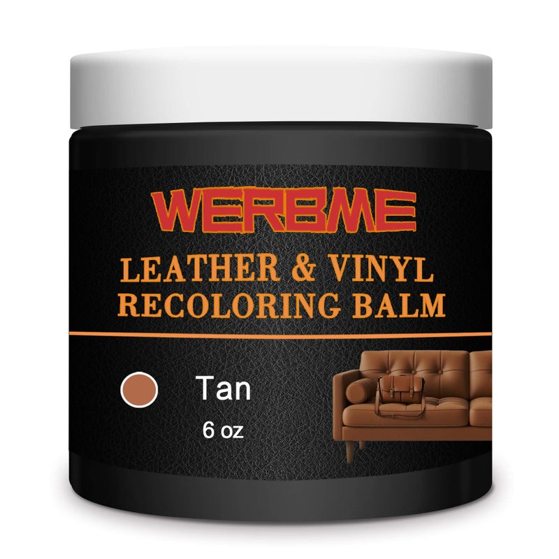 WERBME Leather Recoloring Balm & Color Restorer - Multipurpose Dye & Paint for Faded Leather Couches, Car Seats, Shoes | Fix Scratches on Clothing, Furniture & Accessories(Tan) - Image 1
