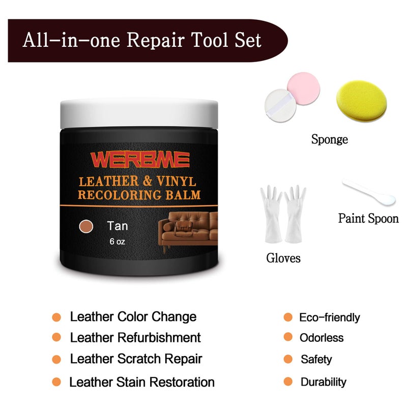WERBME Leather Recoloring Balm & Color Restorer - Multipurpose Dye & Paint for Faded Leather Couches, Car Seats, Shoes | Fix Scratches on Clothing, Furniture & Accessories(Tan) - Image 5