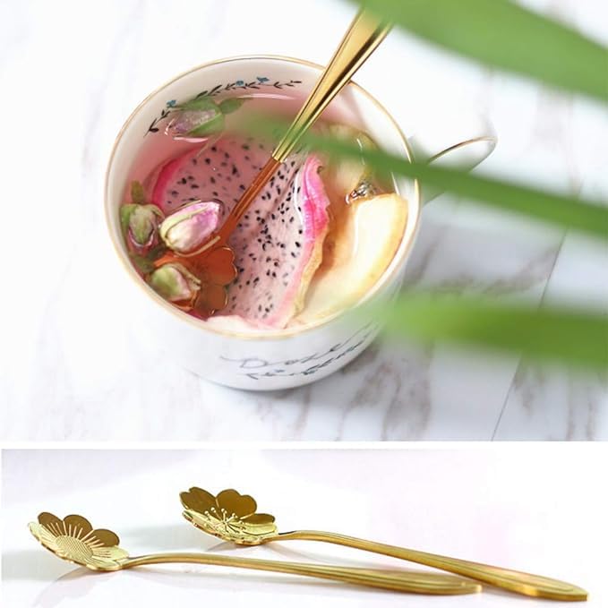 TAPAHPRIYAY Golden Spoons, Coffee Spoon, Flower Teaspoons, Desserts Spoons, Stainless Steel Reusable Tea Scoops, Spoon Set for Kitchen, Dessert House, Cafe Or Bar (8pcs Spoon) - Image 3