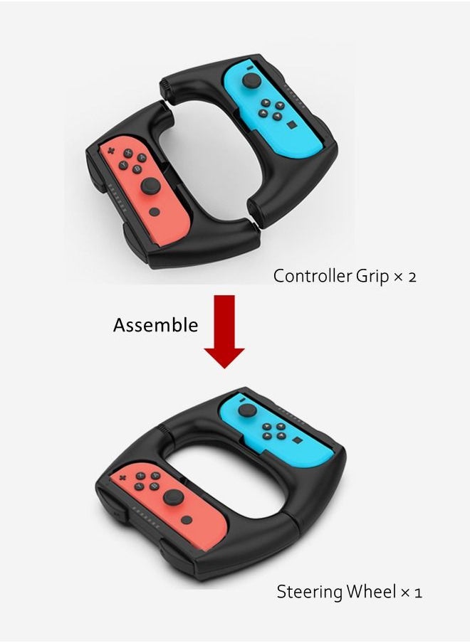 Generic - 2 in 1 Handle Steering Wheel and Controller Grips for Nintendo Switch Joy Con Black - Image 1