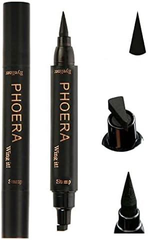 PHOERA 2 in 1 Wing Cat Eye Liner Stamp Winged Long Lasting Liquid Eye Liner Waterproof Smudge proof Makeup Black Eyeliner Pen Winged Eyeliner Pencil AQUAPURITY THIN STAMP - Image 1