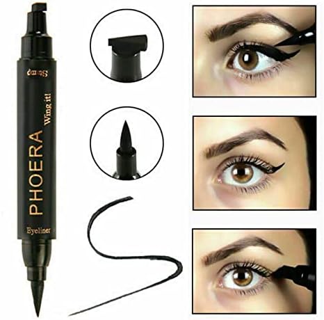 PHOERA 2 in 1 Wing Cat Eye Liner Stamp Winged Long Lasting Liquid Eye Liner Waterproof Smudge proof Makeup Black Eyeliner Pen Winged Eyeliner Pencil AQUAPURITY THIN STAMP - Image 5