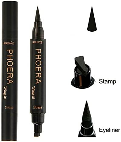 PHOERA 2 in 1 Wing Cat Eye Liner Stamp Winged Long Lasting Liquid Eye Liner Waterproof Smudge proof Makeup Black Eyeliner Pen Winged Eyeliner Pencil AQUAPURITY THIN STAMP - Image 2
