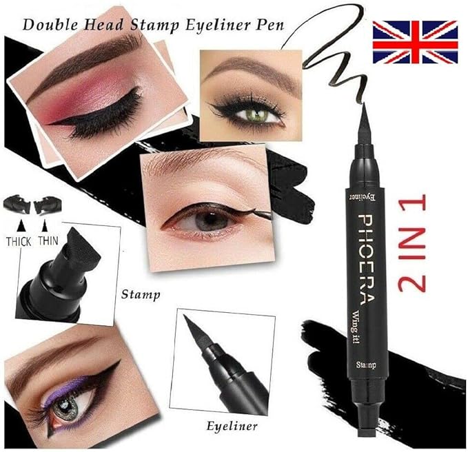 PHOERA 2 in 1 Wing Cat Eye Liner Stamp Winged Long Lasting Liquid Eye Liner Waterproof Smudge proof Makeup Black Eyeliner Pen Winged Eyeliner Pencil AQUAPURITY THIN STAMP - Image 3