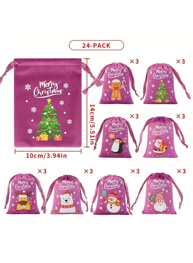 24 Pcs Christmas Velvet Gift Bags With Drawstring Reusable Party Drawstring Bag Packs Xmas Treat Sacks For Holiday Wrapping Favor Supplies Hanging Advent Calendar Bags Baby Shower Wedding Favors Best For Christmas - Image 3