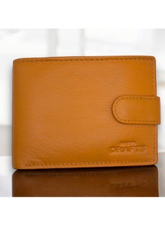 MARIO DRAFTS Men's Genuine Leather Button Wallet, Tan  - Image 1