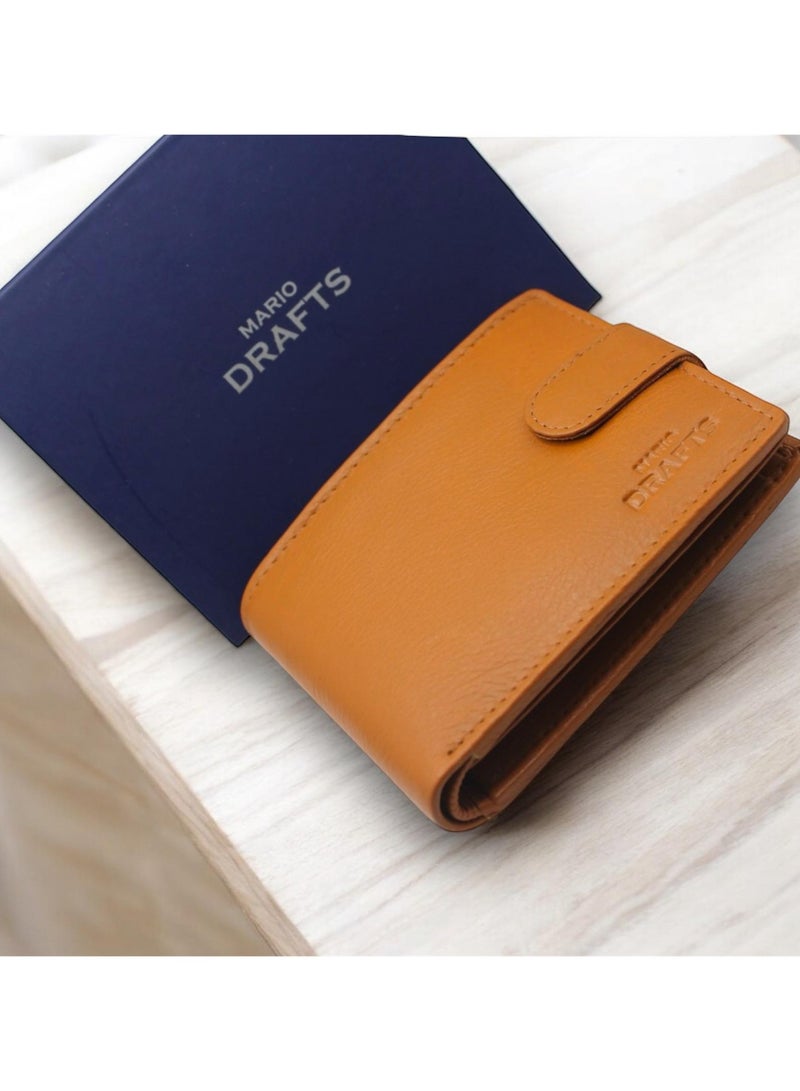 MARIO DRAFTS Men's Genuine Leather Button Wallet, Tan - Image 2