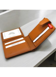 MARIO DRAFTS Men's Genuine Leather Button Wallet, Tan  - Image 3