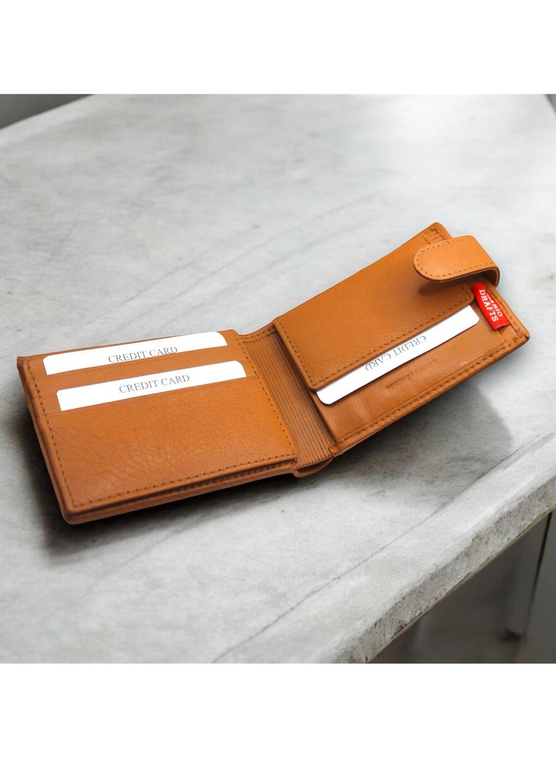MARIO DRAFTS Men's Genuine Leather Button Wallet, Tan - Image 5