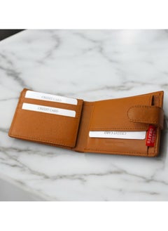 MARIO DRAFTS Men's Genuine Leather Button Wallet, Tan  - Image 4
