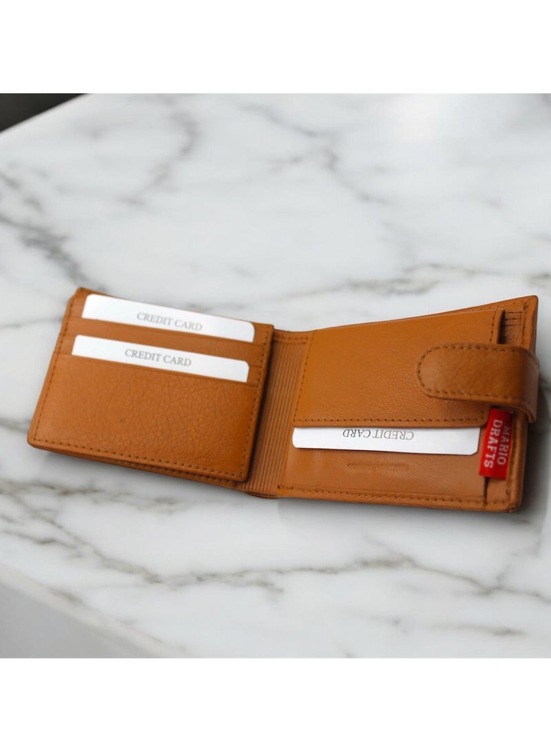 MARIO DRAFTS Men's Genuine Leather Button Wallet, Tan - Image 4