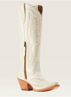 Loquat Cowboy Boots For Women Western Embroidered Cowgirl Boots Chunky Heel Wide Tube Boots Pull on Pointy Toe Vintage Boots White  - Image 1